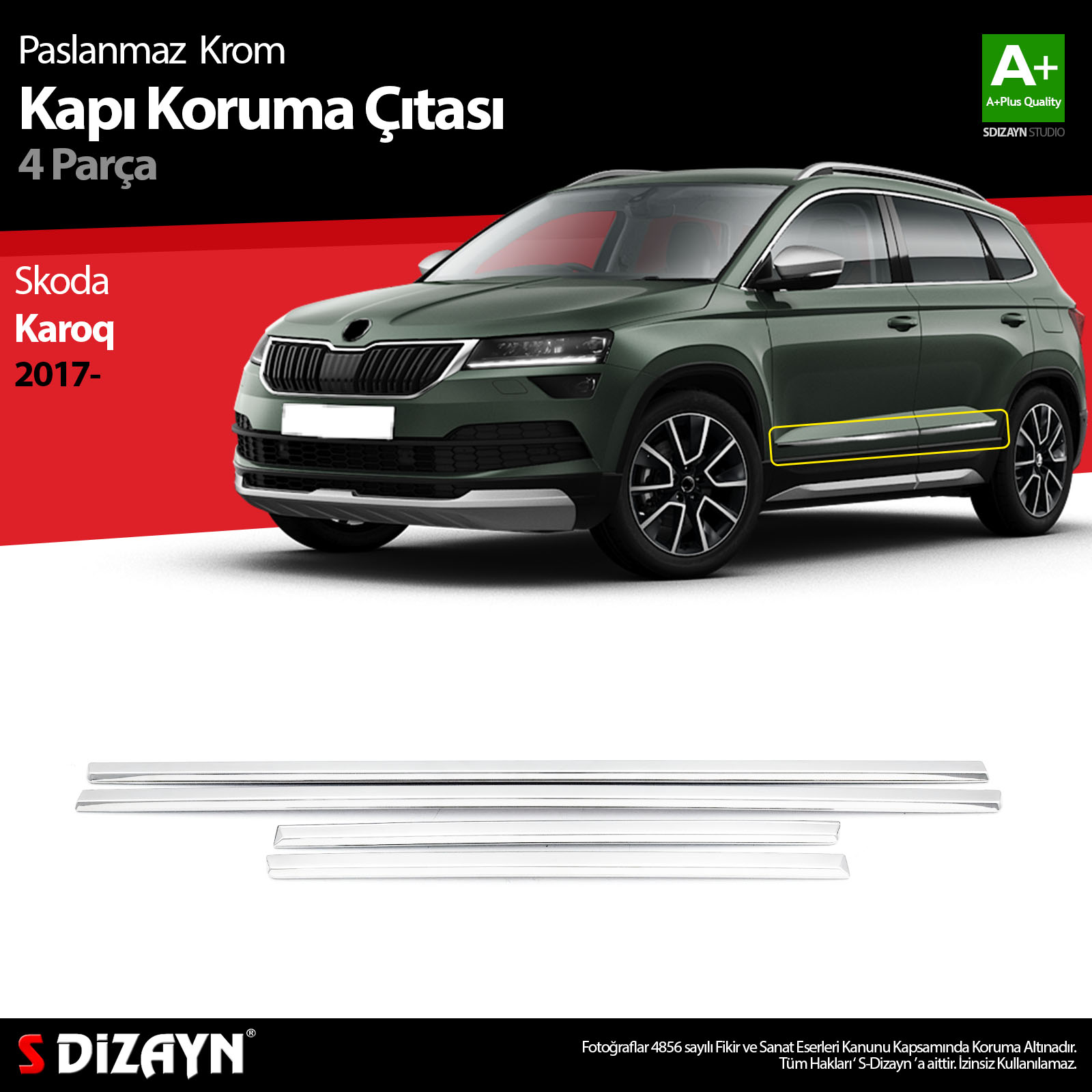S-Dizayn Skoda Karoq Krom Kapı Koruma Çıtası 4 Prç. 2017 Üzeri S-Dizayn Skoda Karoq Krom Kapı Koruma Çıtası 4 Prç. 2017 Üzeri