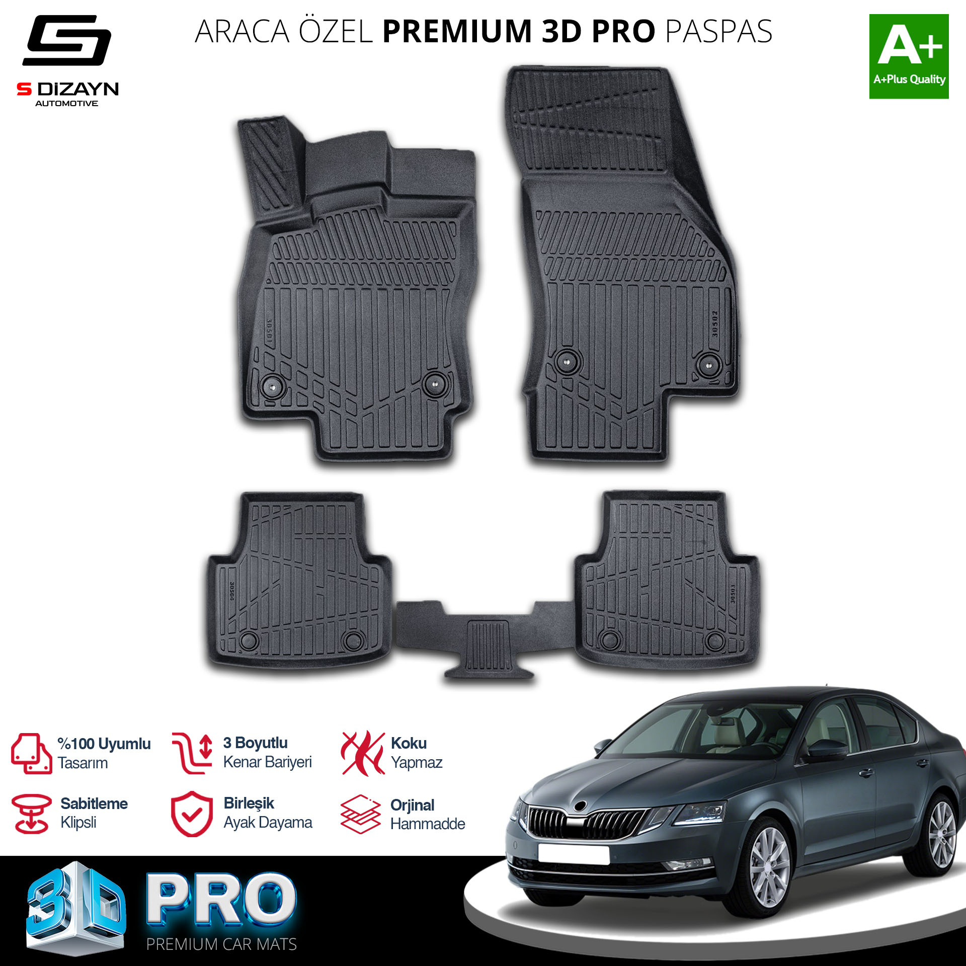 S-Dizayn Skoda Octavia 3D Pro Havuzlu Paspas 2017-2020 A+ Kalite S-Dizayn Skoda Octavia 3D Pro Havuzlu Paspas 2017-2020 A+ Kalite