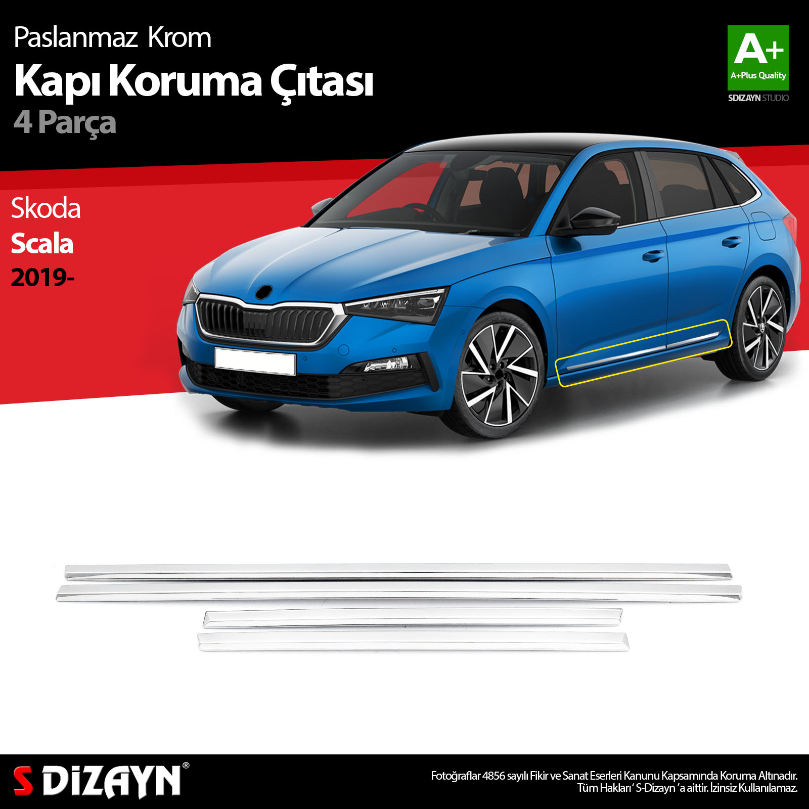 S-Dizayn Skoda Scala Krom Kapı Koruma Çıtası 4 Prç. 2019-2023 S-Dizayn Skoda Scala Krom Kapı Koruma Çıtası 4 Prç. 2019-2023
