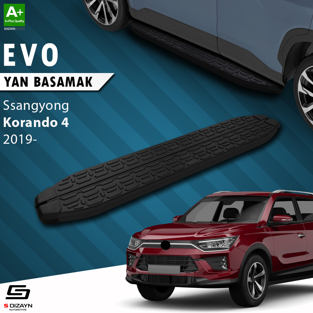 S-Dizayn Ssangyong Korando Evo Siyah Yan Basamak 183 Cm 2019 Üzeri A+ Kalite S-Dizayn Ssangyong Korando Evo Siyah Yan Basamak 183 Cm 2019 Üzeri A+ Kalite