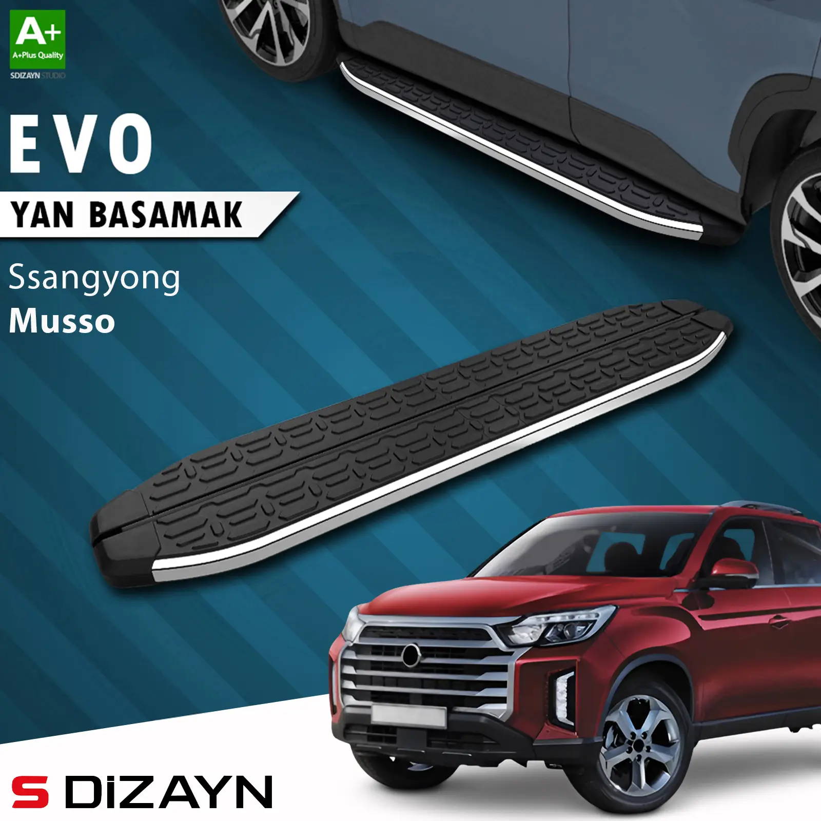 S-Dizayn Ssangyong Musso Evo Krom Yan Basamak 213 Cm 2018-2026 A+ Kalite
