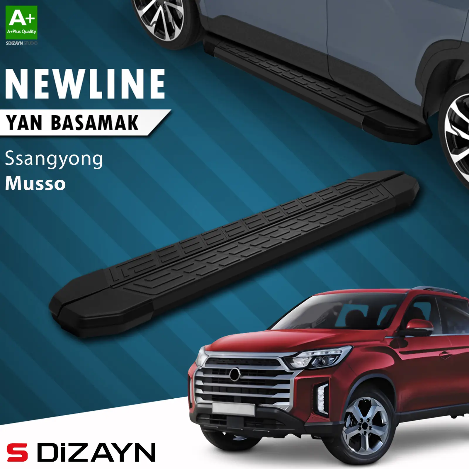 S-Dizayn Ssangyong Musso NewLine Siyah Yan Basamak 213 Cm 2018-2026 A+ Kalite