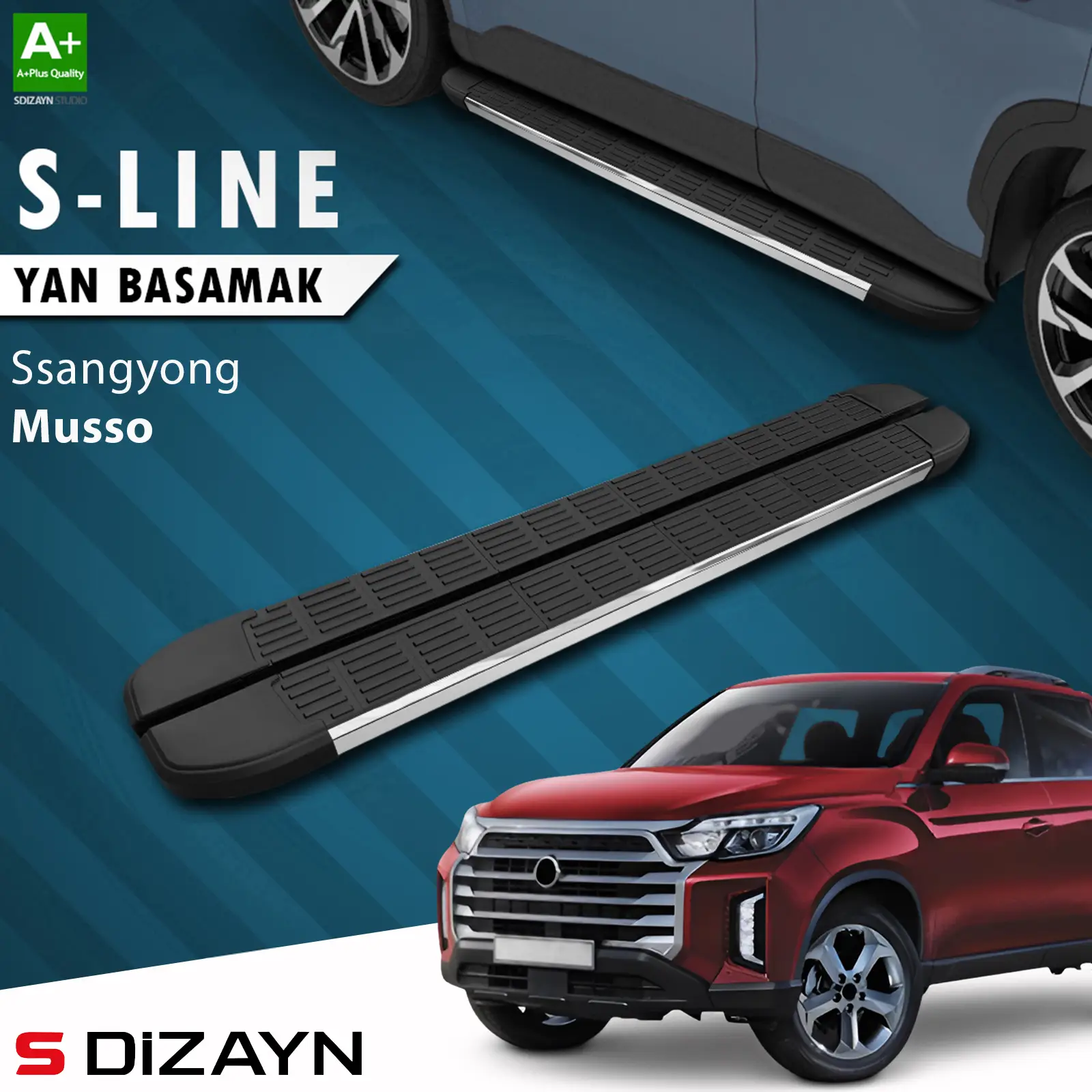S-Dizayn Ssangyong Musso S-Line Krom Yan Basamak 213 Cm 2018-2026 A+ Kalite