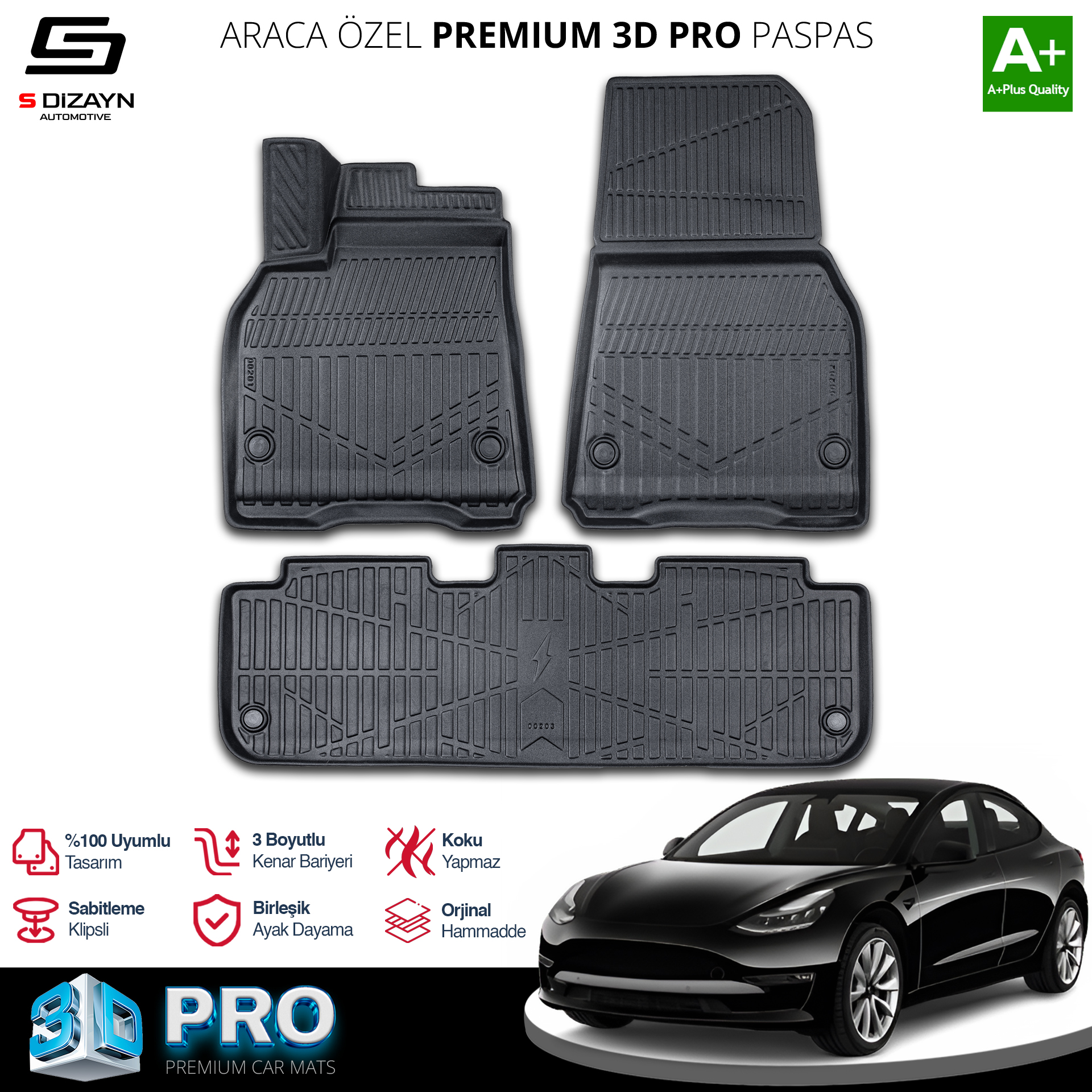 S-Dizayn Tesla Model Y 3D Pro Havuzlu Paspas 2020 Üzeri A+ Kalite S-Dizayn Tesla Model Y 3D Pro Havuzlu Paspas 2020 Üzeri A+ Kalite