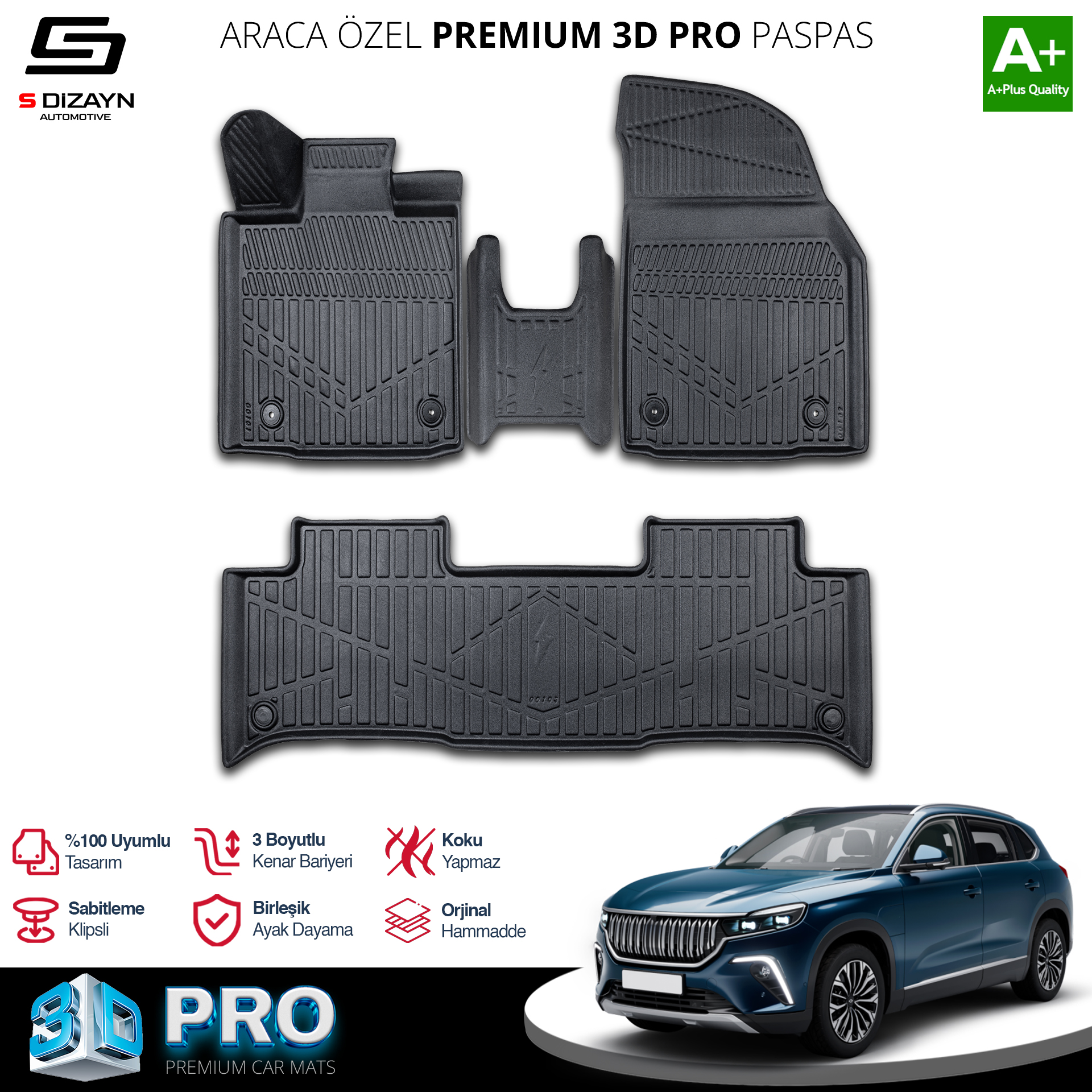 S-Dizayn Togg T10X 3D Pro Havuzlu Paspas 2023 Üzeri A+ Kalite S-Dizayn Togg T10X 3D Pro Havuzlu Paspas 2023 Üzeri A+ Kalite