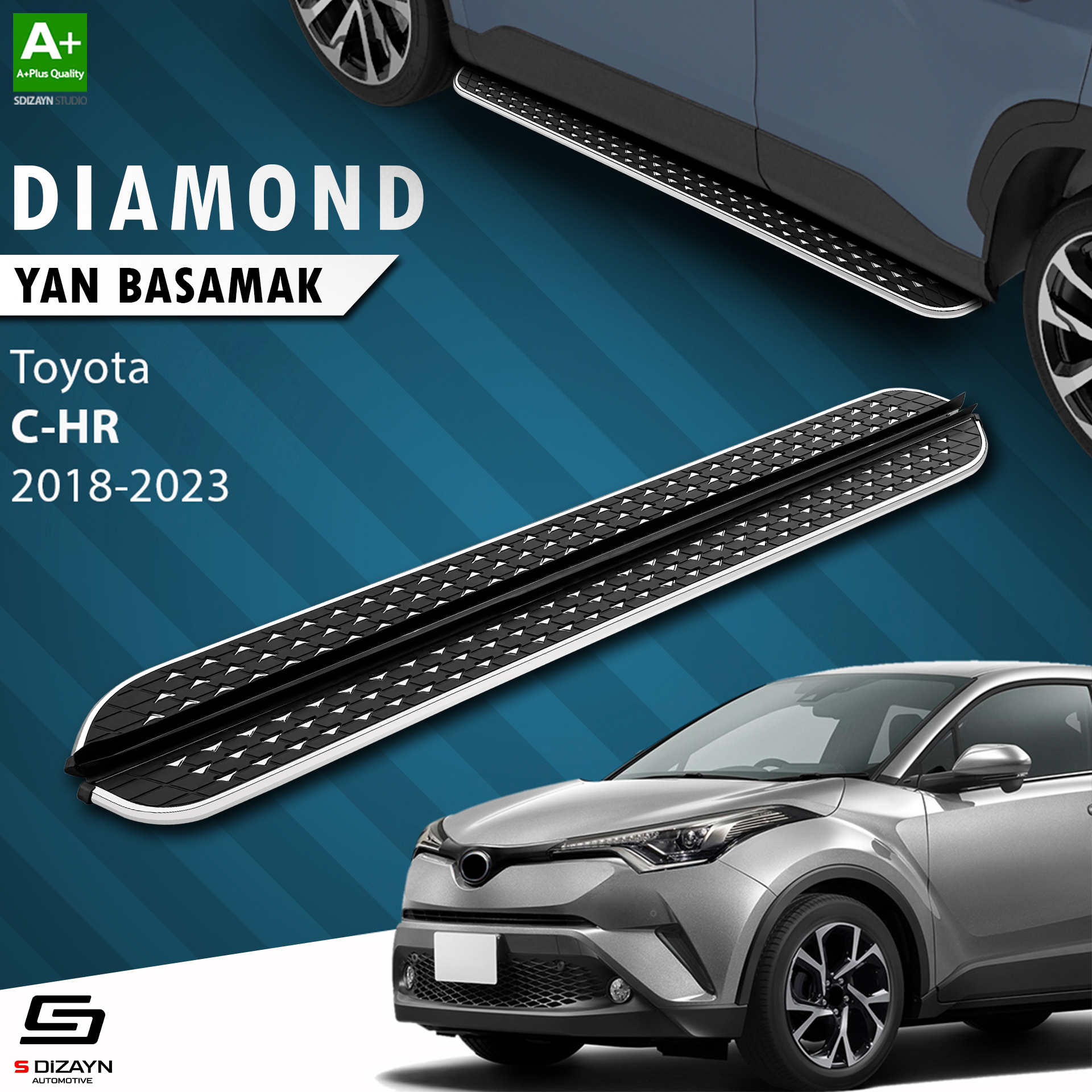 S-Dizayn Toyota C-HR Diamond Krom Yan Basamak 173 Cm 2018-2023 A+ Kalite S-Dizayn Toyota C-HR Diamond Krom Yan Basamak 173 Cm 2018-2023 A+ Kalite