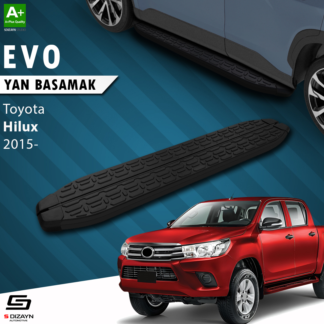 S-Dizayn Toyota Hilux 8 Evo Siyah Yan Basamak 203 Cm 2015 Üzeri A+ Kalite S-Dizayn Toyota Hilux 8 Evo Siyah Yan Basamak 203 Cm 2015 Üzeri A+ Kalite