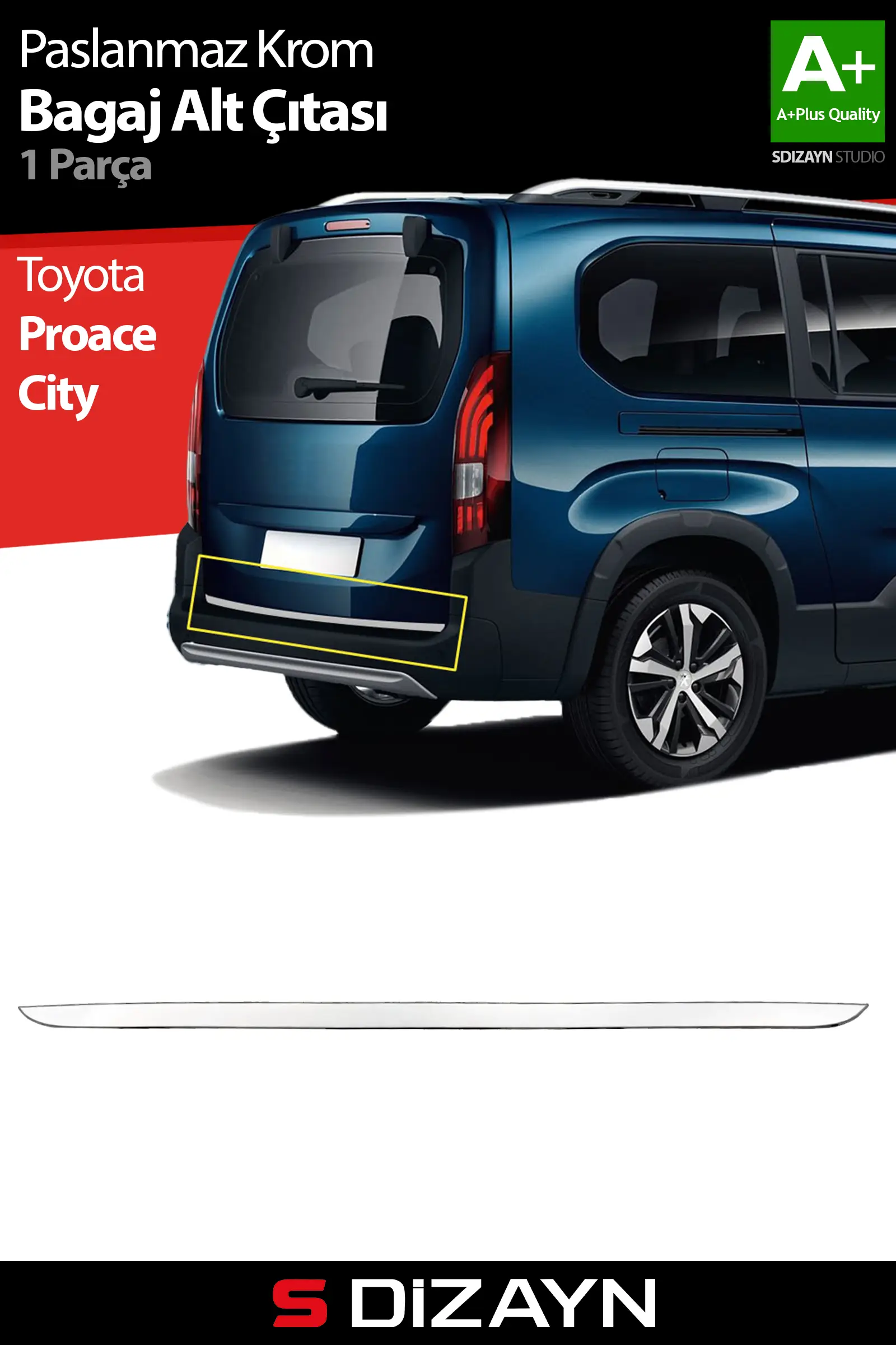 S-Dizayn Toyota Proace City Krom Bagaj Alt Çıtası 2019 Üzeri A+ Kalite