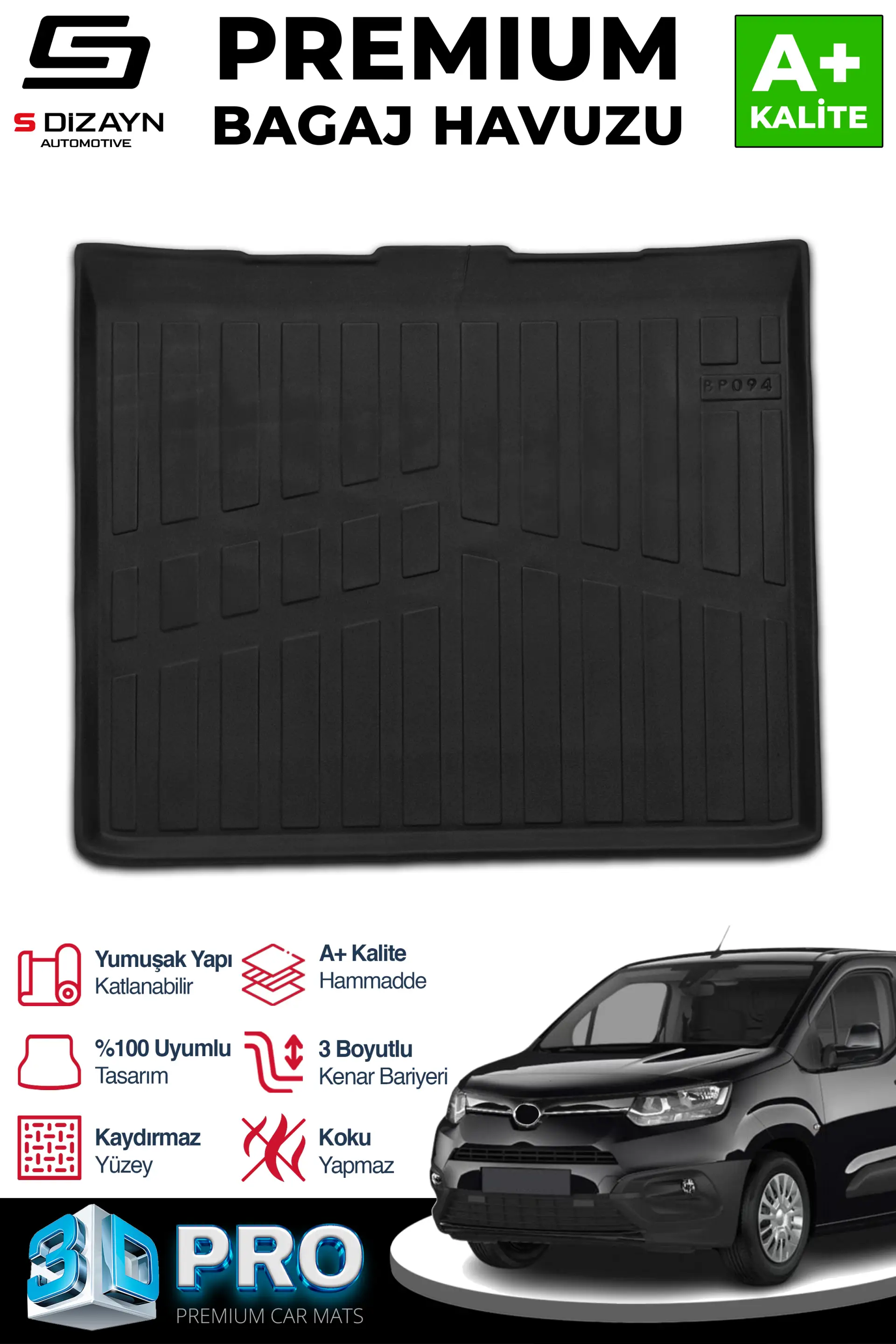 S-Dizayn Toyota Proace City Seperatörsüz 3D Pro Bagaj Havuzu 2018 Üzeri A+ Kalite
