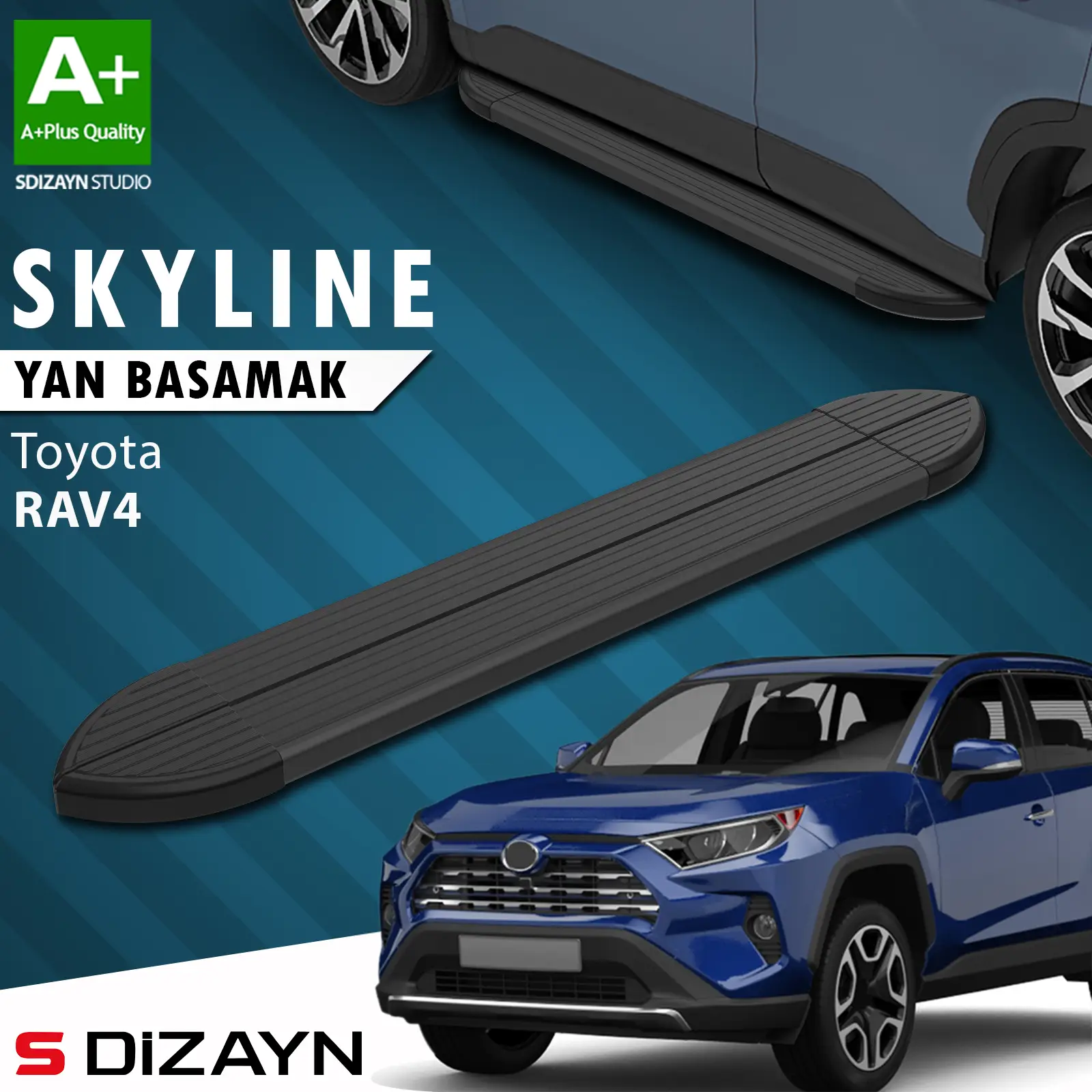 Toyota RAV 4 5 Skyline Siyah Yan Basamak 173 Cm 2018 Üzeri A+ Kalite