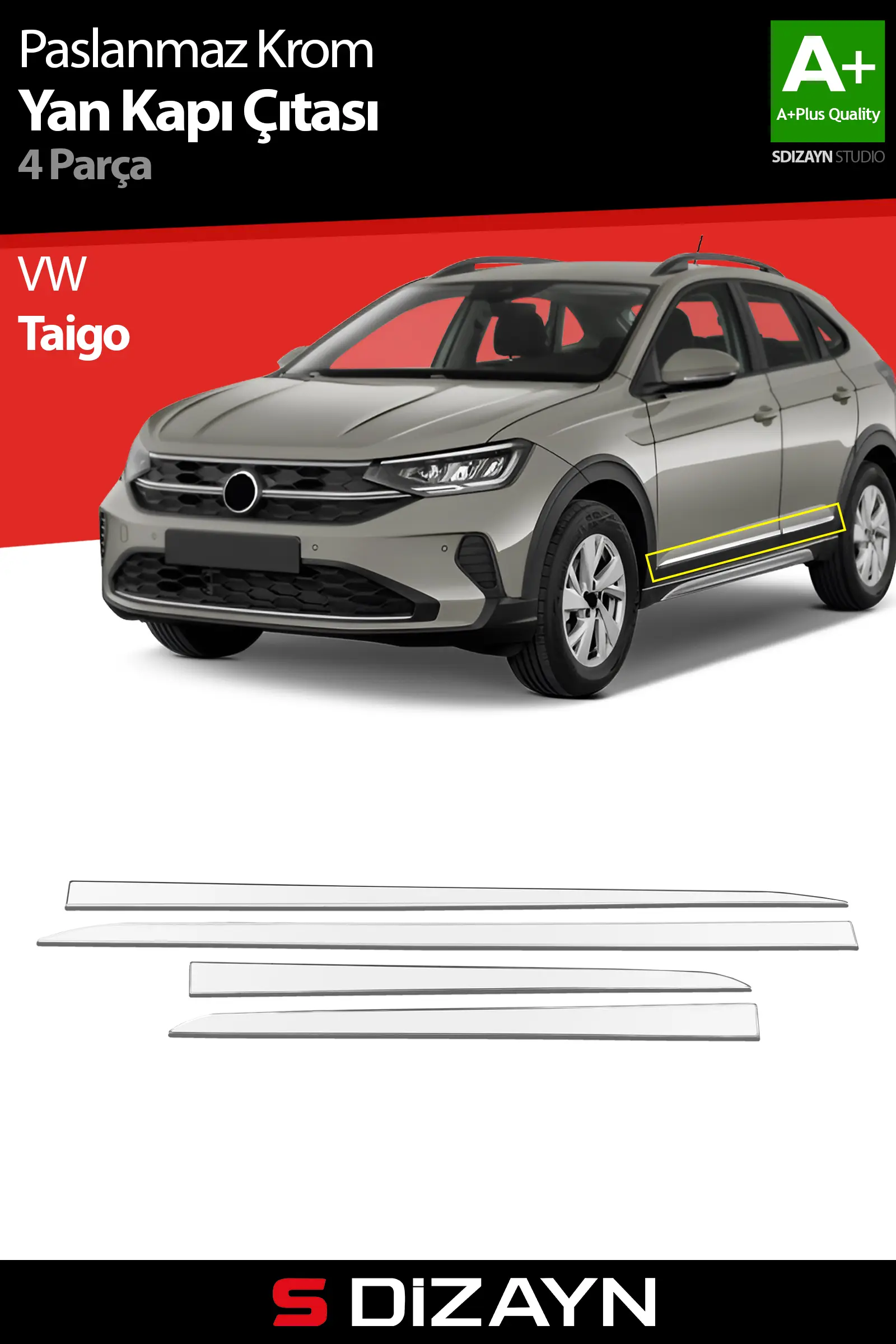 S-Dizayn VW Taigo Krom Yan Kapı Çıtası 4 Prç 2020 Üzeri A+ Kalite