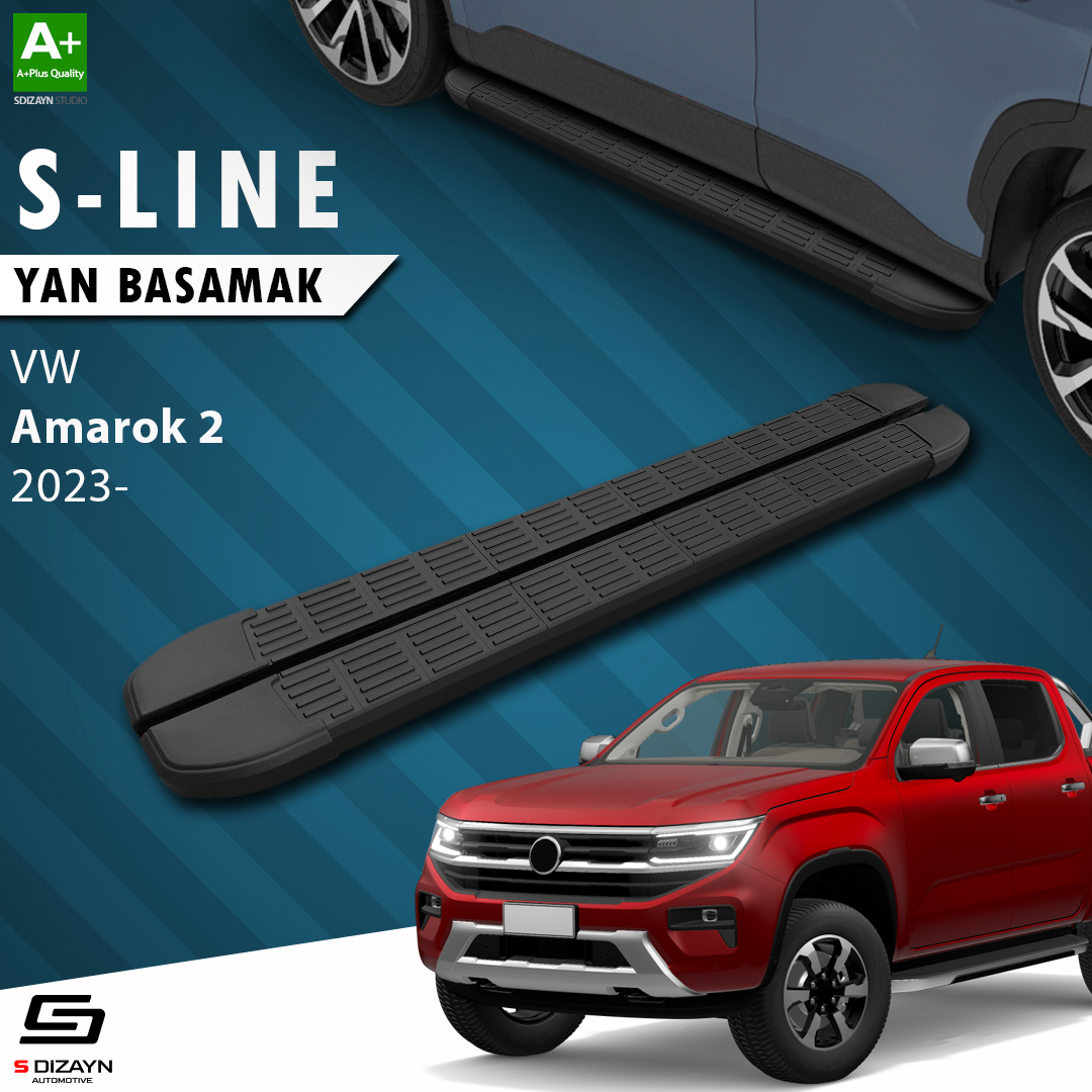 S-Dizayn VW Amarok 2 S-Line Siyah Yan Basamak 203 Cm 2023 Üzeri A+ Kalite S-Dizayn VW Amarok 2 S-Line Siyah Yan Basamak 203 Cm 2023 Üzeri A+ Kalite