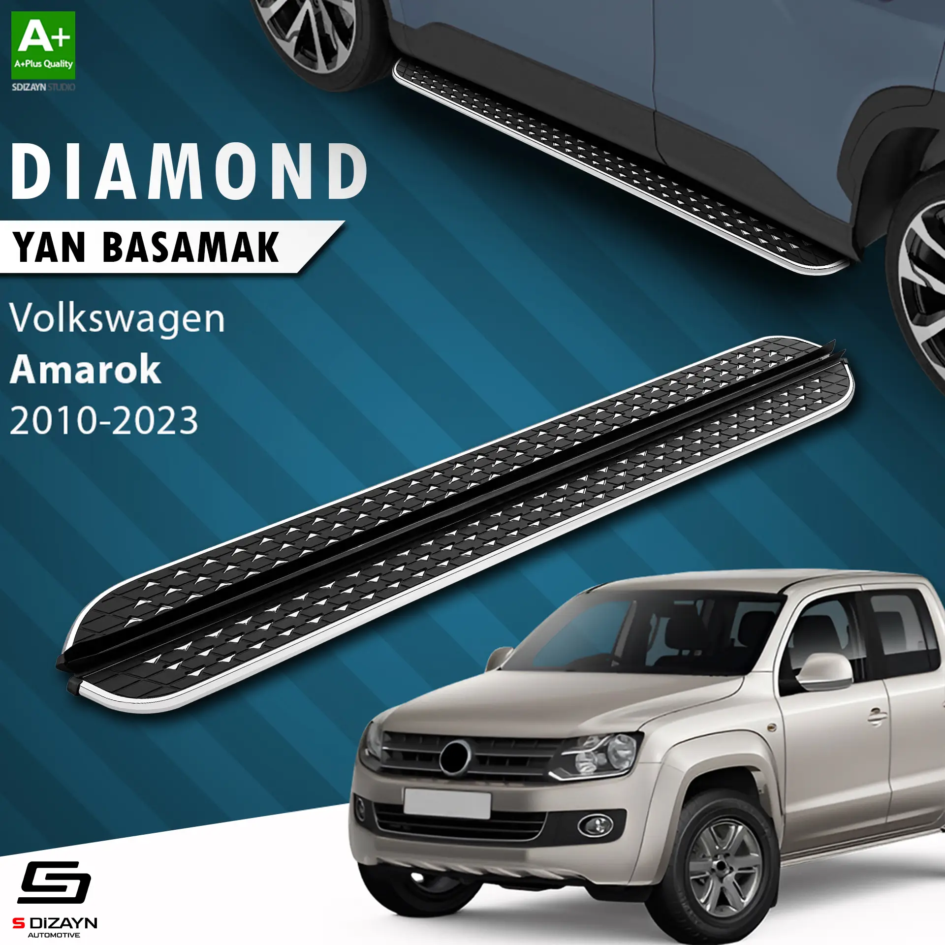 S-Dizayn VW Amarok Diamond Krom Yan Basamak 203 Cm 2010-2023 A+ Kalite