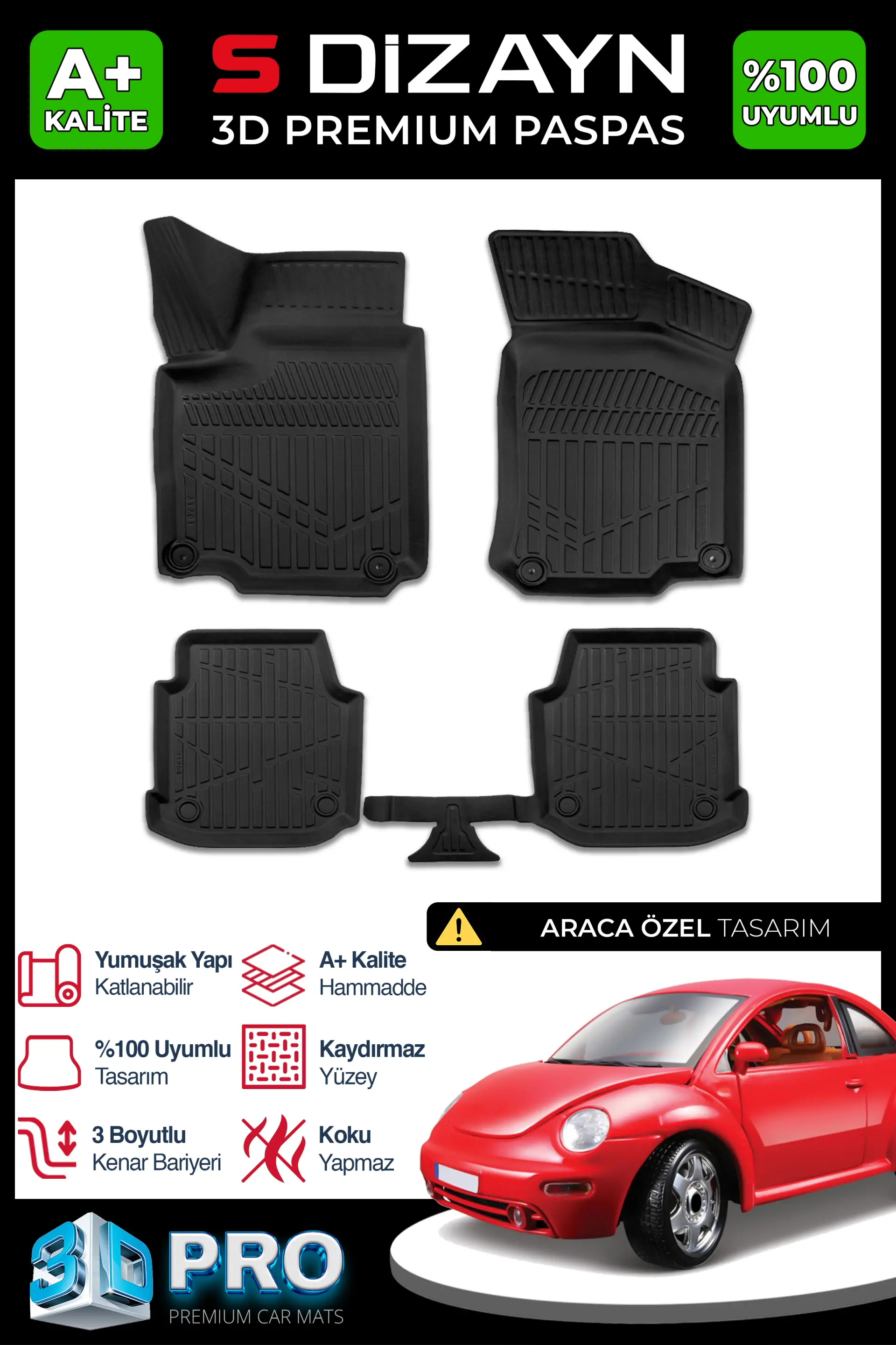 S-Dizayn VW Beetle 3D Pro Havuzlu Paspas 1998-2008 A+ Kalite