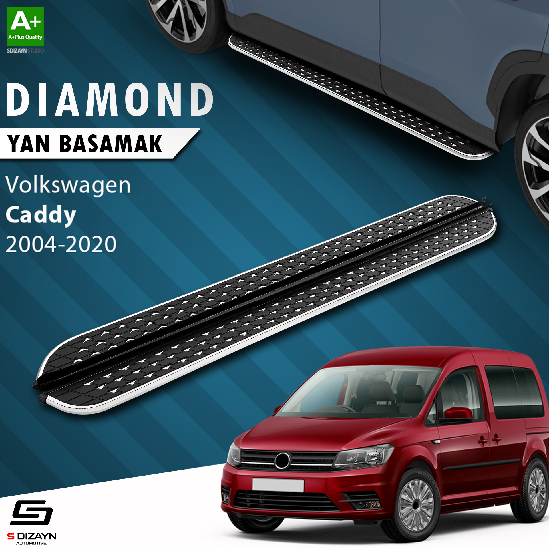 S-Dizayn VW Caddy 3 Uzun Şase Diamond Krom Yan Basamak 223 Cm 2004-2020 A+ Kalite S-Dizayn VW Caddy 3 Uzun Şase Diamond Krom Yan Basamak 223 Cm 2004-2020 A+ Kalite