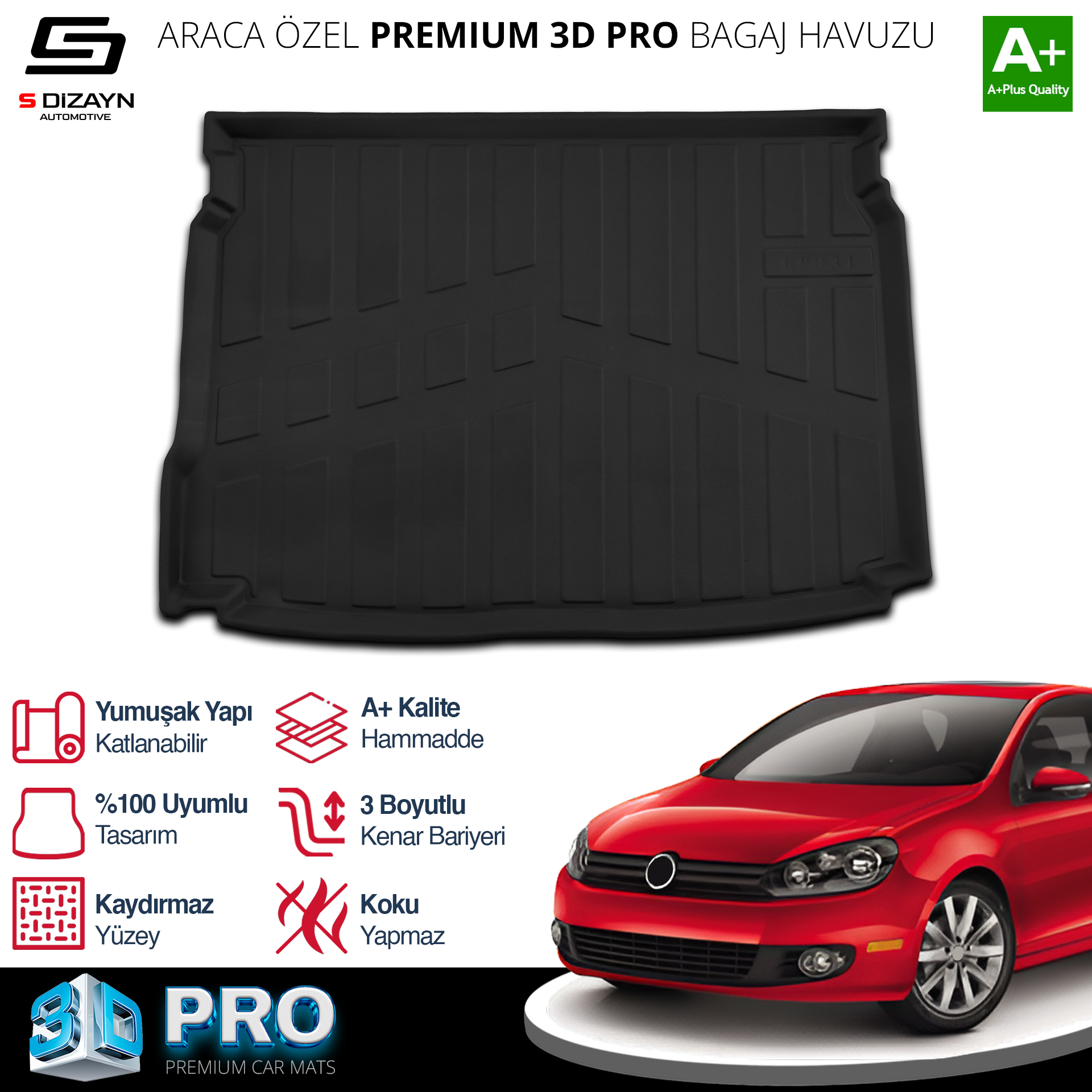 S-Dizayn VW Golf 6 3D Pro Bagaj Havuzu 2008-2012 A+ Kalite S-Dizayn VW Golf 6 3D Pro Bagaj Havuzu 2008-2012 A+ Kalite