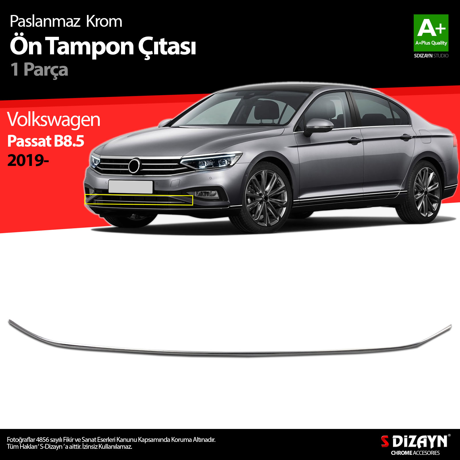 S-Dizayn VW Passat B8.5 Krom Ön Tampon Çıtası 2019-2023 S-Dizayn VW Passat B8.5 Krom Ön Tampon Çıtası 2019-2023