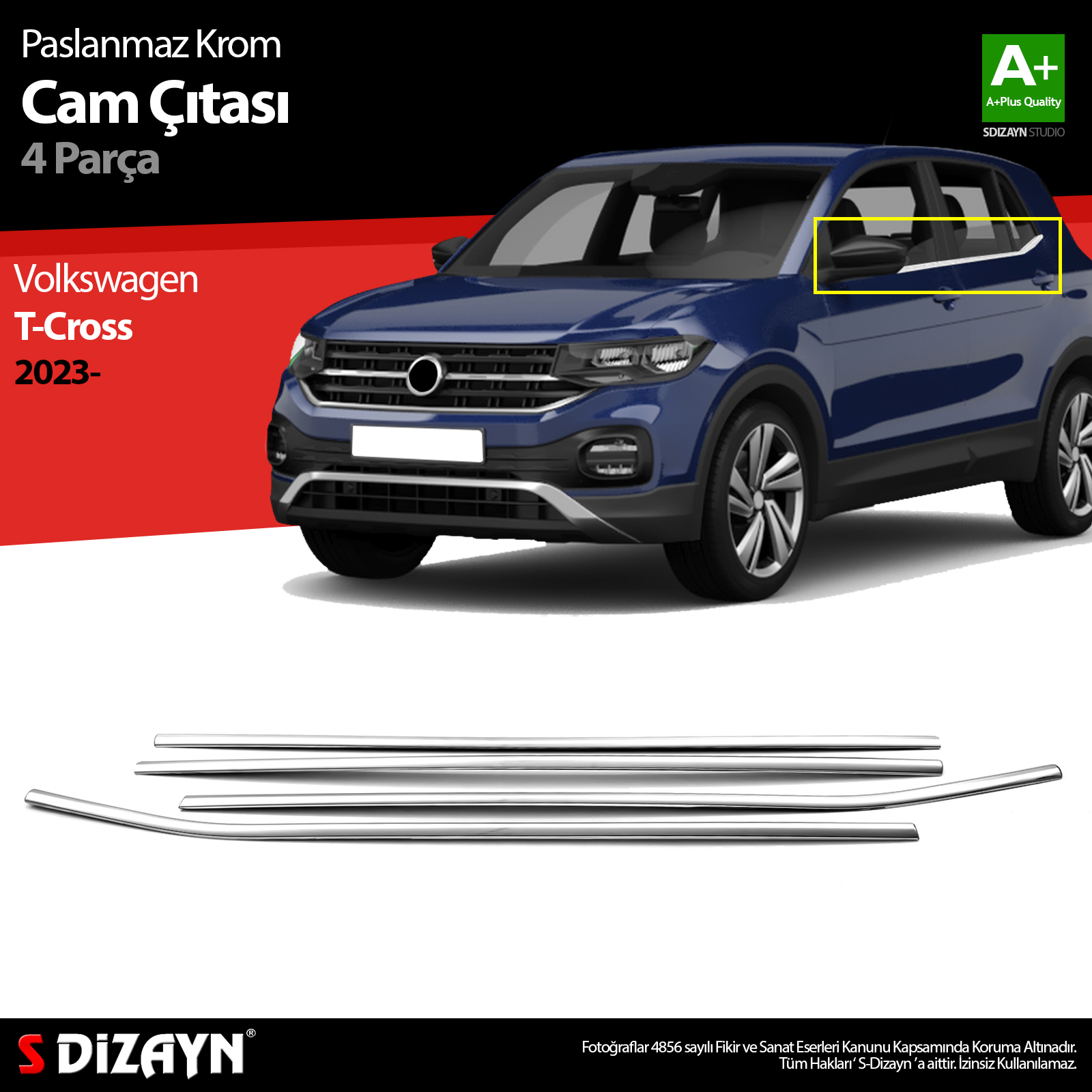 S-Dizayn VW T-Cross Krom Cam Çıtası 4 Prç 2023 Üzeri S-Dizayn VW T-Cross Krom Cam Çıtası 4 Prç 2023 Üzeri