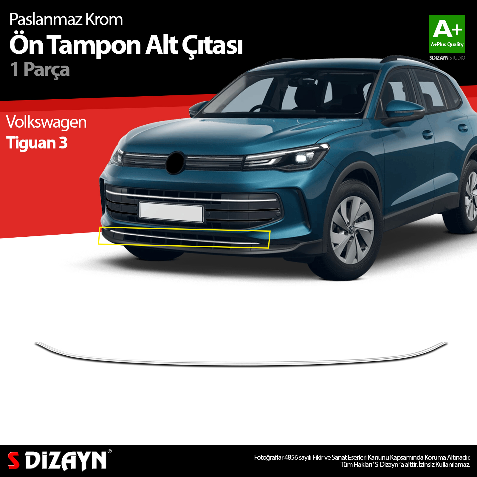 S-Dizayn VW Tiguan 3 Krom Ön Tampon Alt Çıtası 2024 Üzeri A+ Kalite S-Dizayn VW Tiguan 3 Krom Ön Tampon Alt Çıtası 2024 Üzeri A+ Kalite