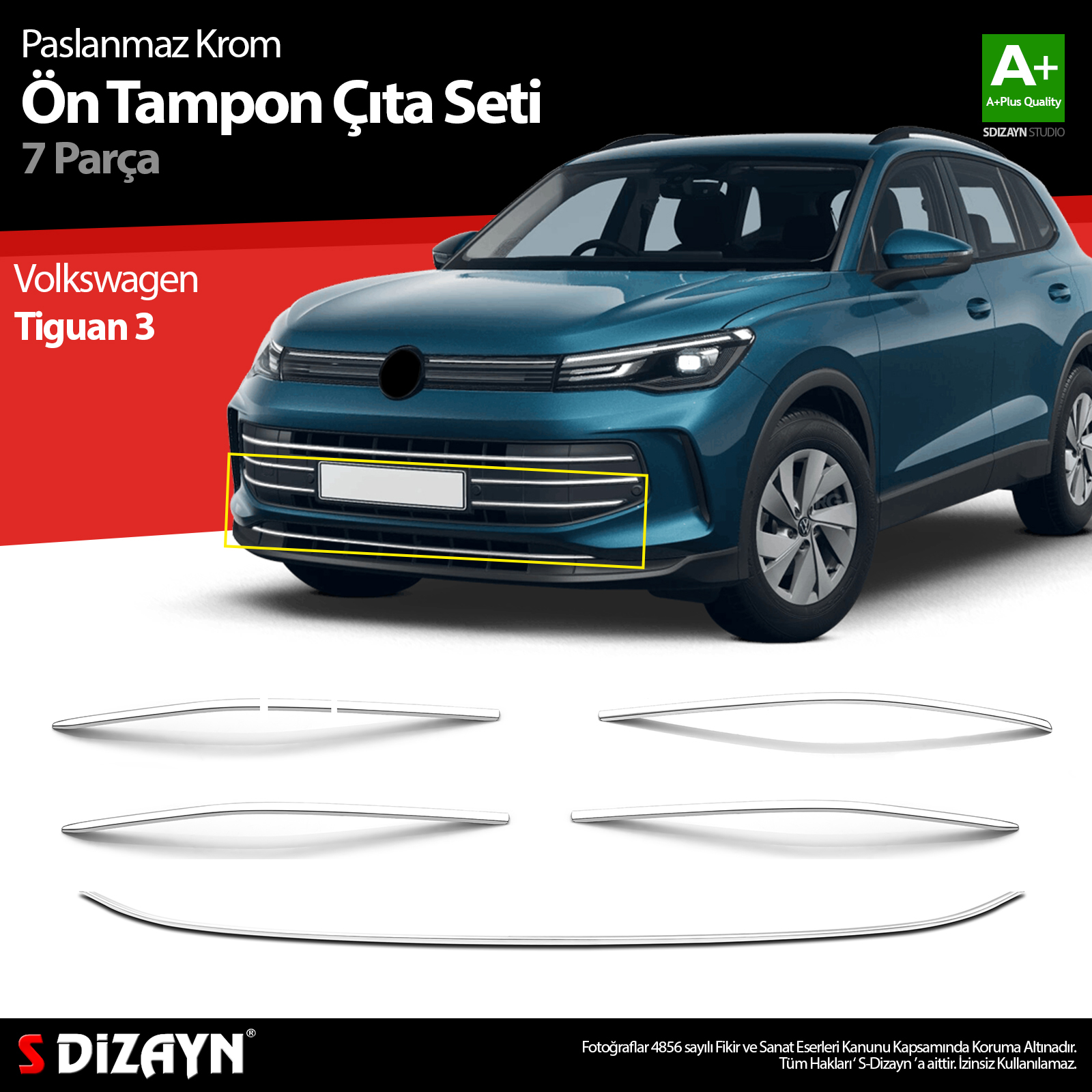 S-Dizayn VW Tiguan 3 Krom Ön Tampon Çıta Seti 7 Prç. 2024 Üzeri A+ Kalite S-Dizayn VW Tiguan 3 Krom Ön Tampon Çıta Seti 7 Prç. 2024 Üzeri A+ Kalite