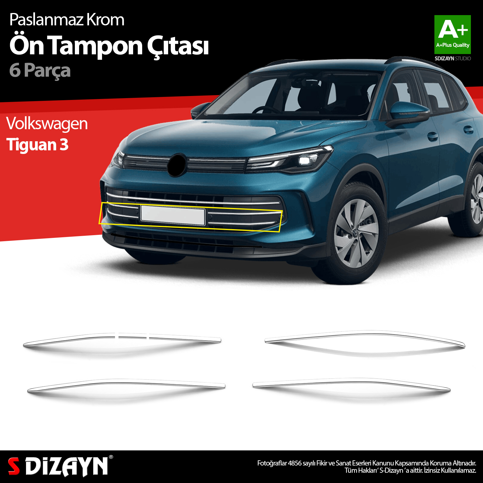 S-Dizayn VW Tiguan 3 Krom Ön Tampon Çıtası 6 Prç. 2024 Üzeri A+ Kalite S-Dizayn VW Tiguan 3 Krom Ön Tampon Çıtası 6 Prç. 2024 Üzeri A+ Kalite