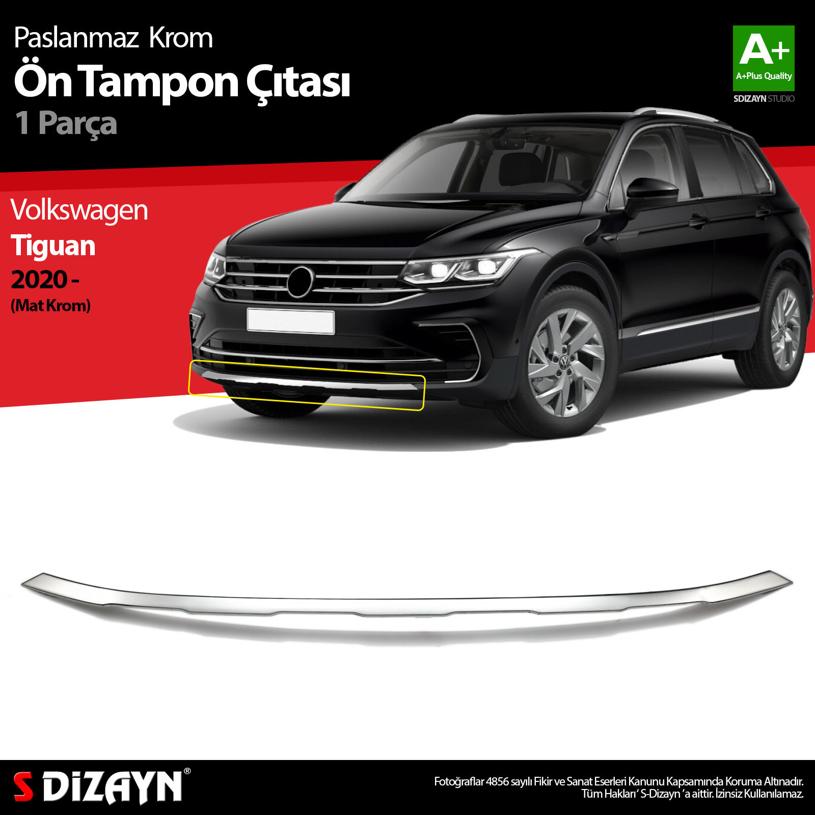 S-Dizayn VW Tiguan Krom Ön Tampon Çıtası 2020-2024 (Mat Krom) S-Dizayn VW Tiguan Krom Ön Tampon Çıtası 2020-2024 (Mat Krom)