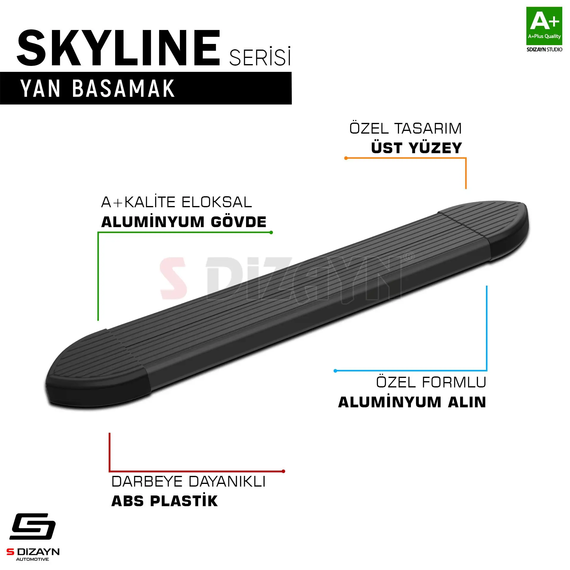 VW Touareg 3 Skyline Siyah Yan Basamak 193 Cm 2018 Üzeri A+ Kalite