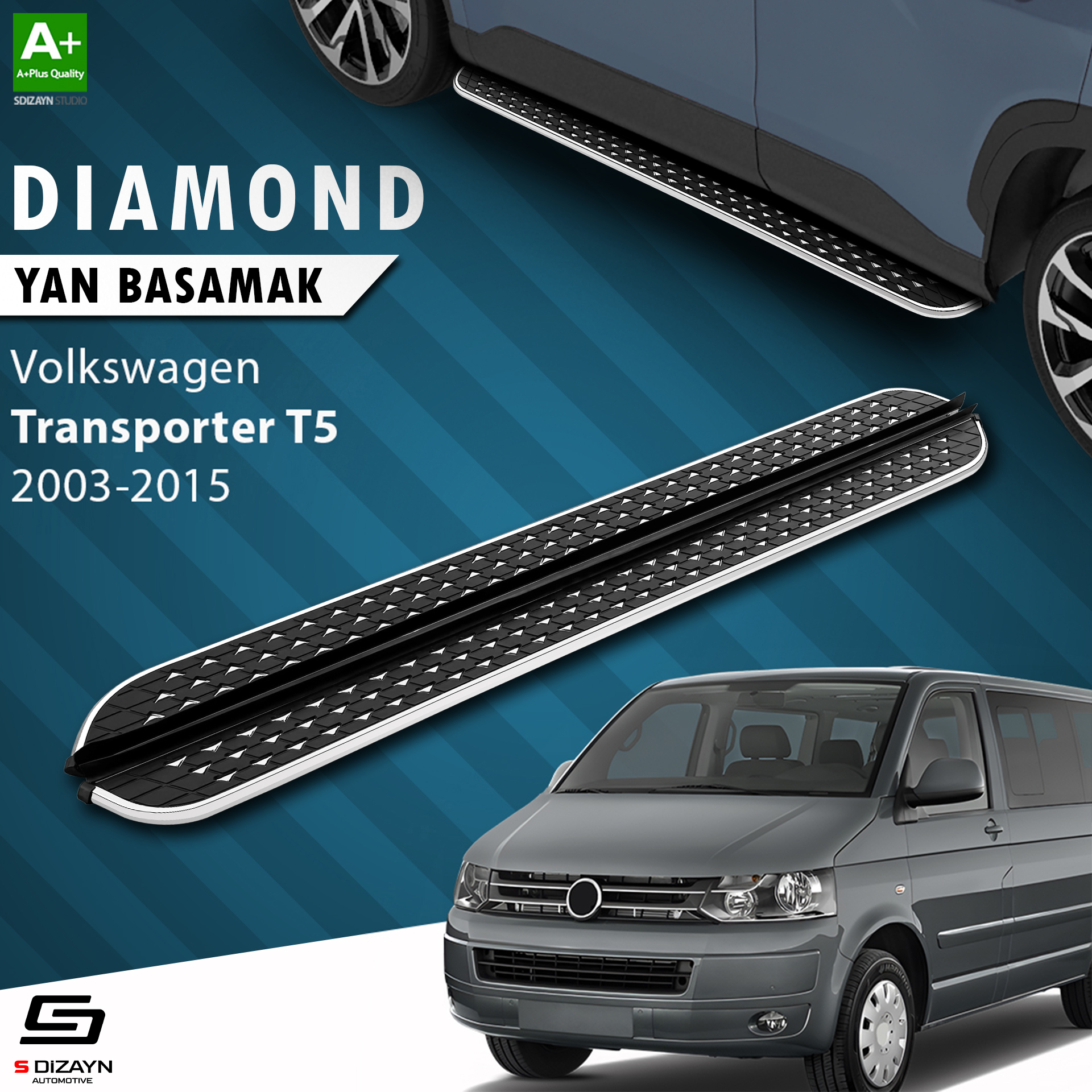 S-Dizayn VW Transporter T5 Uzun Şase Diamond Krom Yan Basamak 253 Cm 2003-2015 A+ Kalite S-Dizayn VW Transporter T5 Uzun Şase Diamond Krom Yan Basamak 253 Cm 2003-2015 A+ Kalite