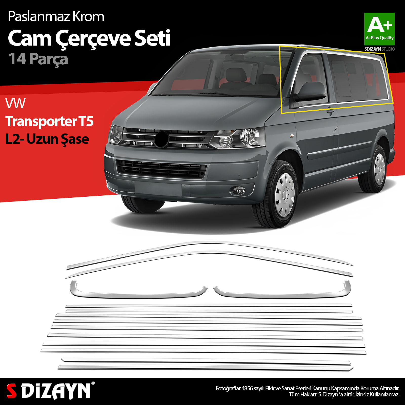 S-Dizayn VW Transporter T5 Uzun Şase Krom Cam Çerçeve Seti 2003-2015 Tek Sürgü A+ Kalite S-Dizayn VW Transporter T5 Uzun Şase Krom Cam Çerçeve Seti 2003-2015 Tek Sürgü A+ Kalite