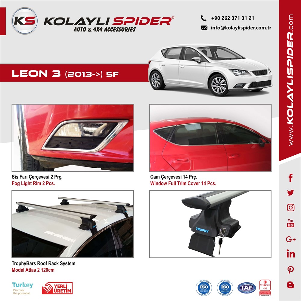 Seat Leon 3 5F Cam Çıtası 8 Prç Krom 2013 ve Sonrası Seat Leon 3 5F Cam Çıtası 8 Prç Krom 2013 ve Sonrası
