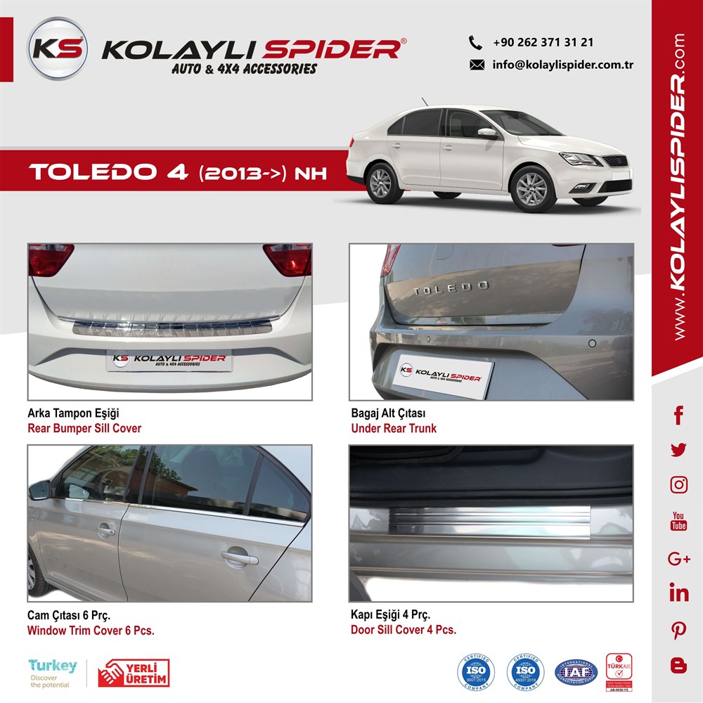 Seat Toledo 4 Bagaj Alt Çıta Krom 2013 ve Sonrası Seat Toledo 4 Bagaj Alt Çıta Krom 2013 ve Sonrası