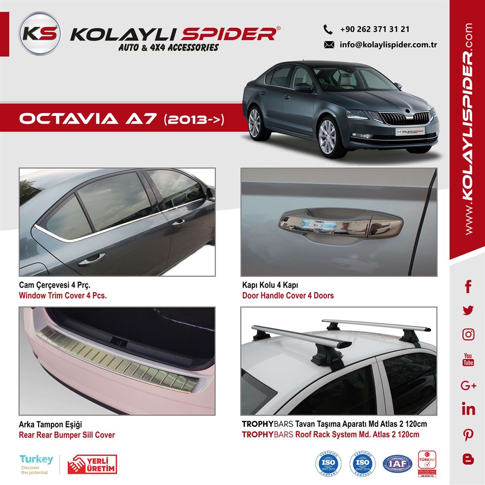 Skoda Octavia A7 Cam Üst Çıtası 4 Prç Krom 2013 ve Sonrası Skoda Octavia A7 Cam Üst Çıtası 4 Prç Krom 2013 ve Sonrası