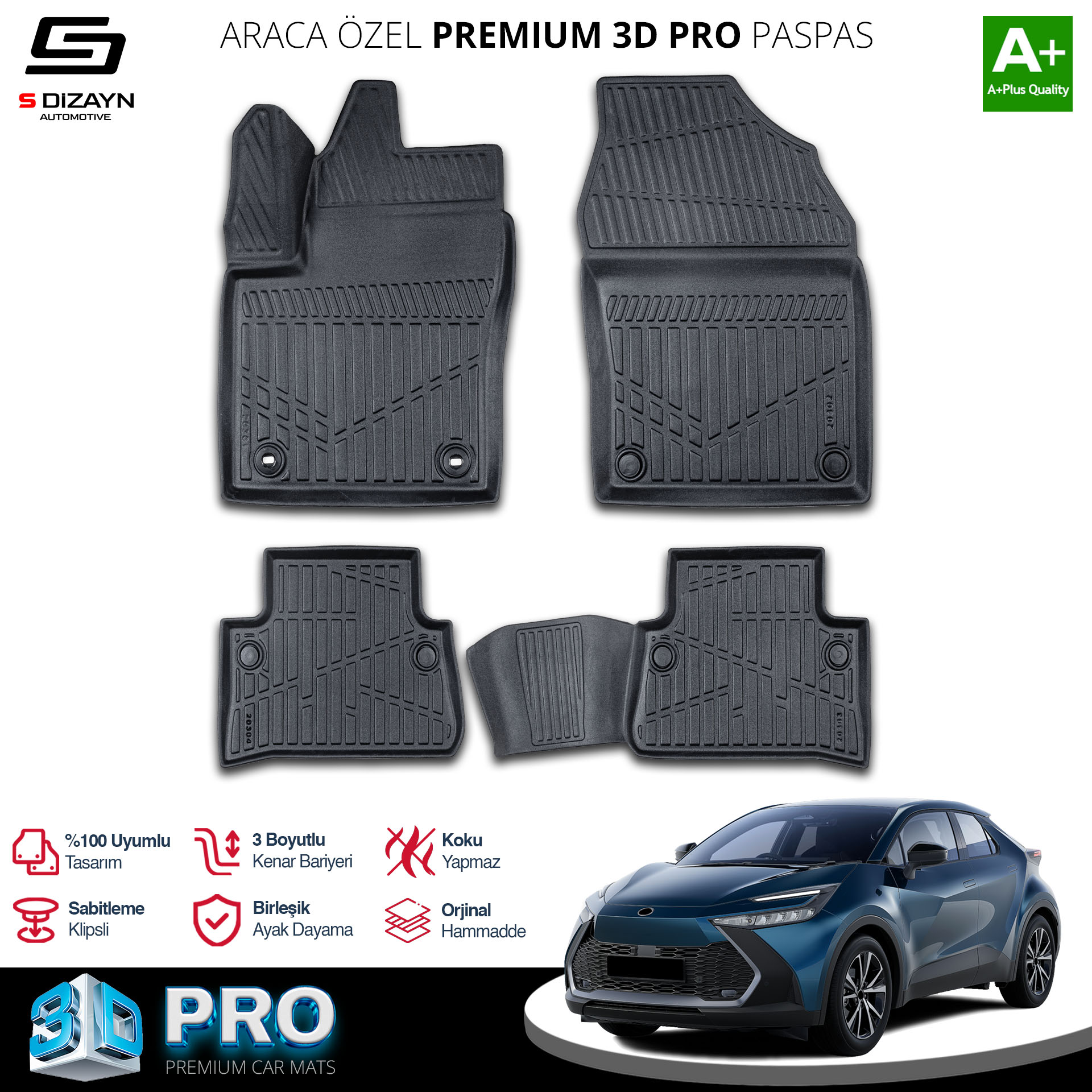 S-Dizayn Toyota C-HR 3D Pro Havuzlu Paspas 2023 Üzeri A+ Kalite S-Dizayn Toyota C-HR 3D Pro Havuzlu Paspas 2023 Üzeri A+ Kalite