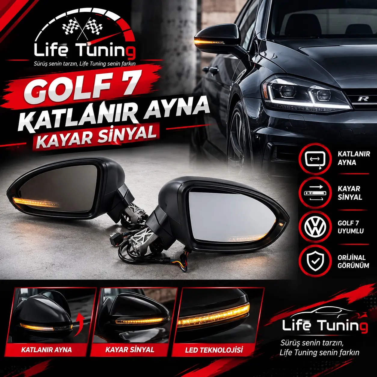 Volkswagen Golf 7 Katlanır Ayna Kayar Sinyal Seti