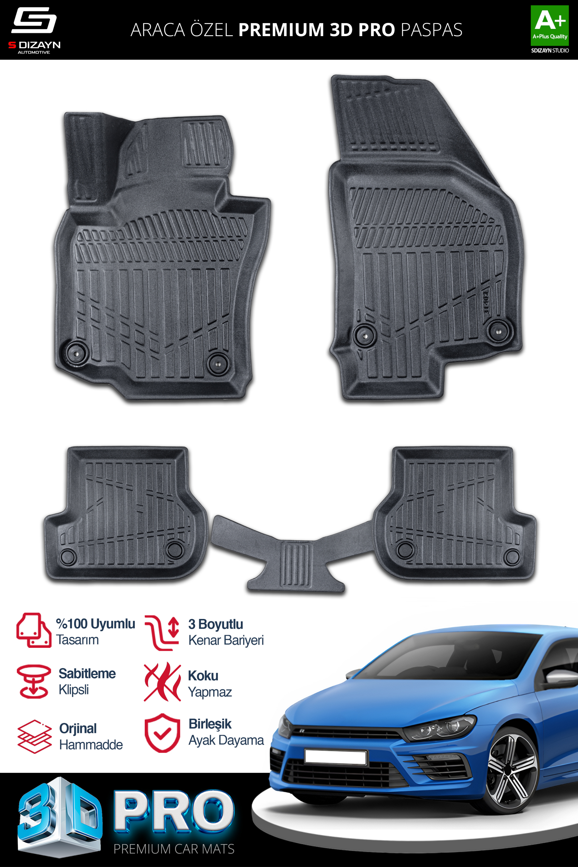 S-Dizayn VW Scirocco 3D Pro Havuzlu Paspas 2008 Üzeri A+ Kalite S-Dizayn VW Scirocco 3D Pro Havuzlu Paspas 2008 Üzeri A+ Kalite