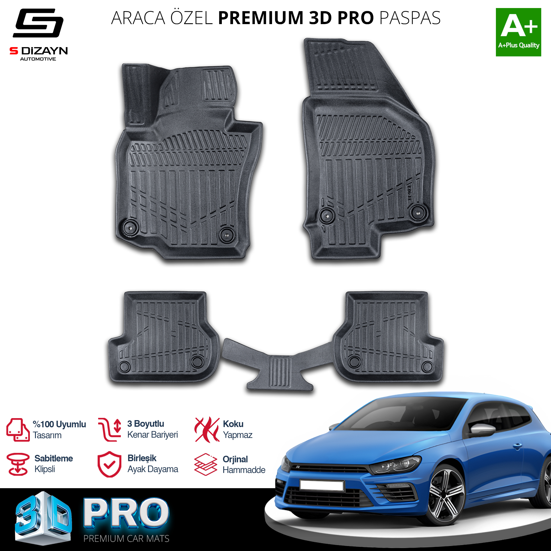 S-Dizayn VW Scirocco 3D Pro Havuzlu Paspas 2008 Üzeri A+ Kalite S-Dizayn VW Scirocco 3D Pro Havuzlu Paspas 2008 Üzeri A+ Kalite