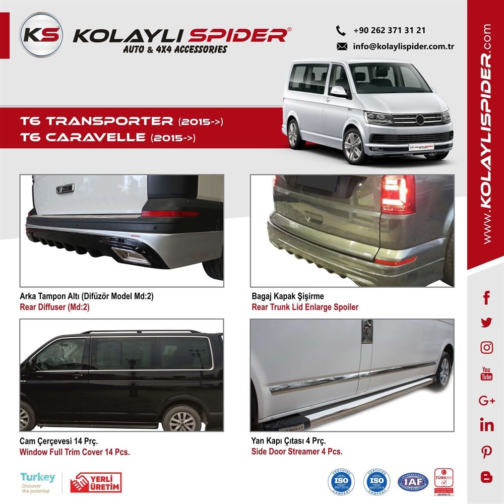 VW Transporter T6 Yan Kapı Çıtası 7 Prç Krom (U.Ş) 2015 ve Sonrası VW Transporter T6 Yan Kapı Çıtası 7 Prç Krom (U.Ş) 2015 ve Sonrası